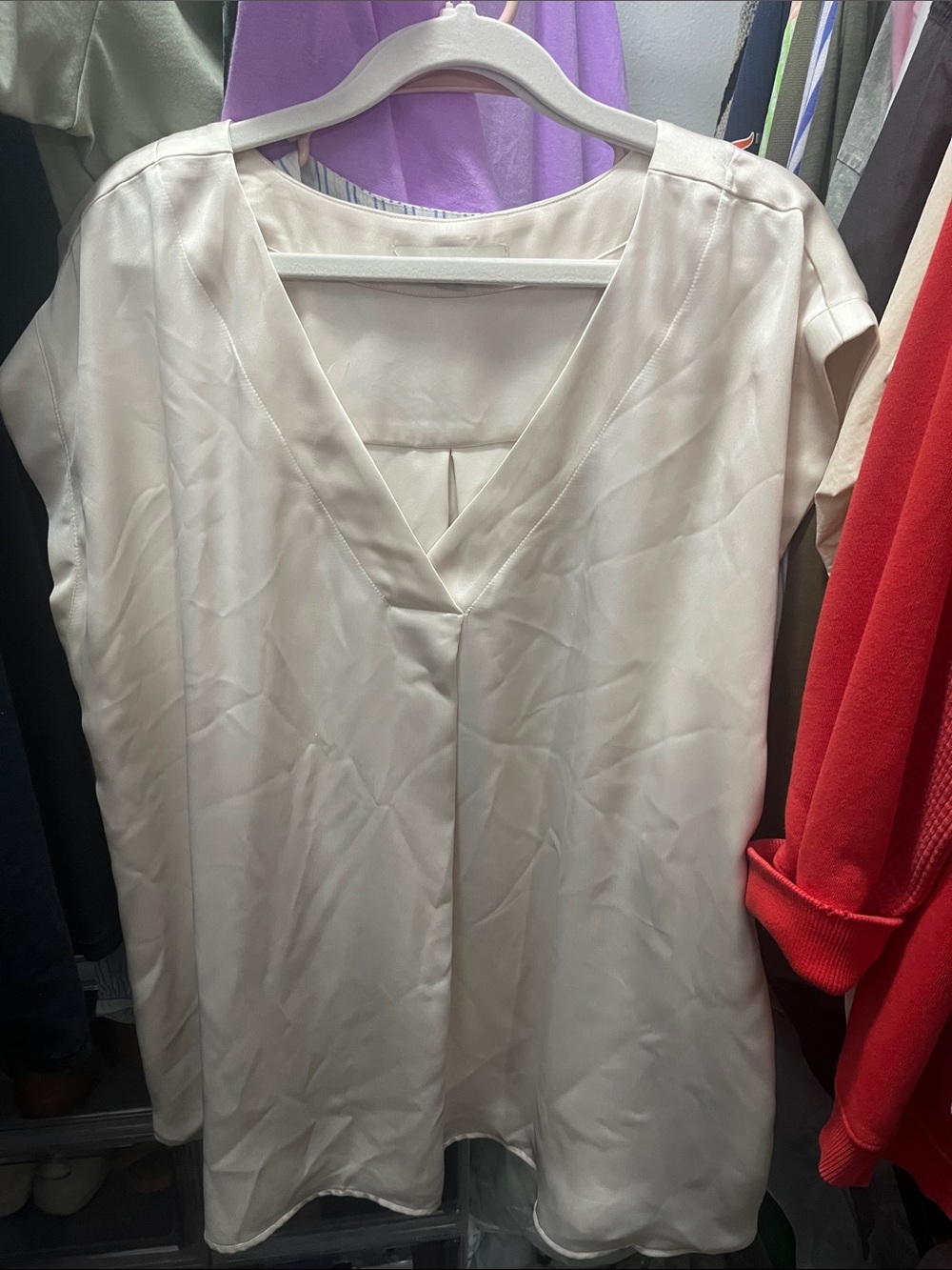 LOFT Cream V-Neck Satin Shell Blouse